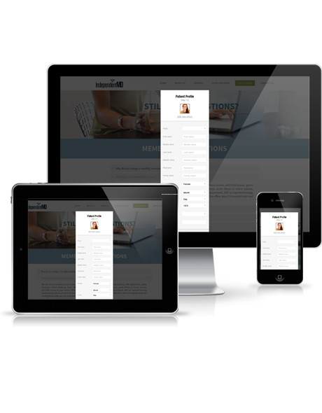Monitor, phone and tablet showing screenshots of a profile screen in an app